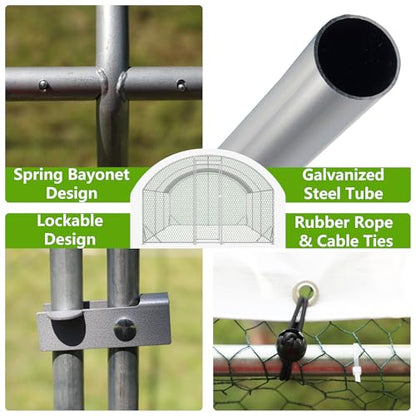 Large Metal Chicken Coop Walk-in Poultry Cage Chicken Run with Waterproof Cover,Outdoor Backyard Farm Chicken Rabbits Duck Run Pen Easy to Assemble and Clean - size: 314.9"L x 118.1"W x 78.7"H