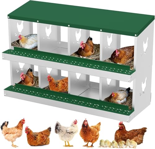 TrailBlaze Metal Chicken Nesting Boxes, Chicken Egg Laying Box with 8 Compartments, Large Vented Holes Chicken Coop with Rollout Egg Collection, Wall Mount Coops for Chickens, Hens (Green) - color: Green, size: 8 Holes