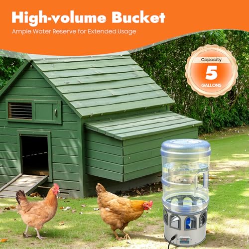 Chicken Water Heater 5 Gal, Heated Poultry Waterer Bowl for Ducks Geese | 80W Adjustable Temperature 32-122°F, Stainless Steel with LED Display & 9 Drinking Windows for Outdoor Livestock