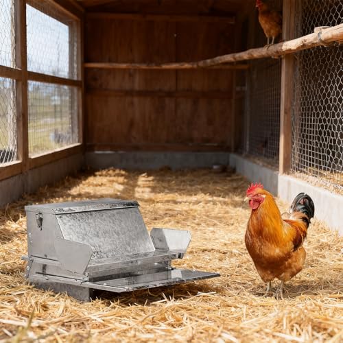 20'' Automatic Treadle Chicken Feeder, No Waste No Spill Rodent Proof Metal Chicken Feeder with Weatherproof Lid & Lock, Chicken Supplies for Your Chickens Duck Bantams Pheasants Poultry Coop