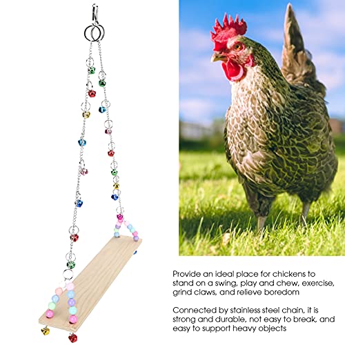 Chicken Swing, Pet Chicken Swing Toys with Wooden Chicken Wooden Standing Swing Toys Hanging Perch with Bells for Medium Large Parrots HenToys