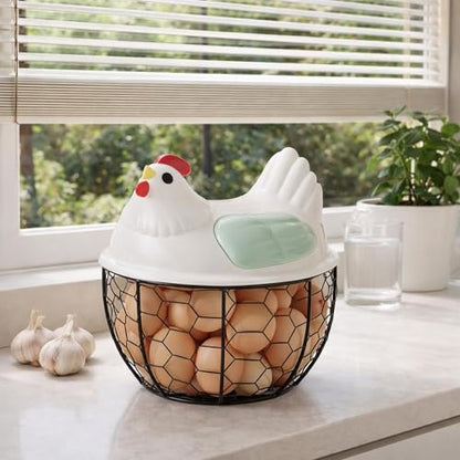 Chicken Egg Basket Metal Iron Wire Egg Collection Basket Vegetable Fruit Basket Farmhouse Decorative Storage with Ergonomic Handles Suitable for, Green Lid