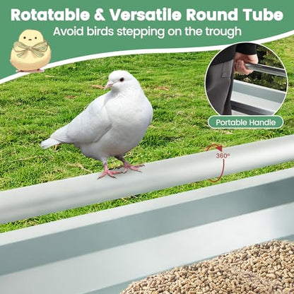 PETSITE 45 Inches Long Chicken Feeding Trough, Heavy Duty Galvanized Steel Chicken Feeder with Crossbar and Drainage Holes, Large Capacity Poultry Feeder Trough for Duck Geese Pigeon