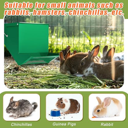 Maxcheck 2 Pcs Rabbit Feeder for Cages Small Animal Food Pellet Dispenser with Lid Metal Chicken Grit Oyster Shell Squirrel Feeders Outside(7.7 Inches,Mesh Bottom,Green) - color: Green, size: 7.7 Inches