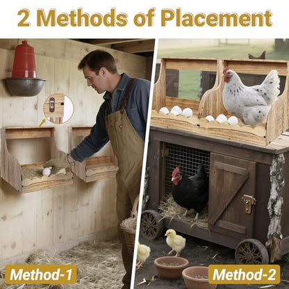 2-Pack Chicken Nesting Box, 2 Compartment Hen & Egg Laying Boxes, Easy Assembly Poultry Coop Accessories for Chickens Large