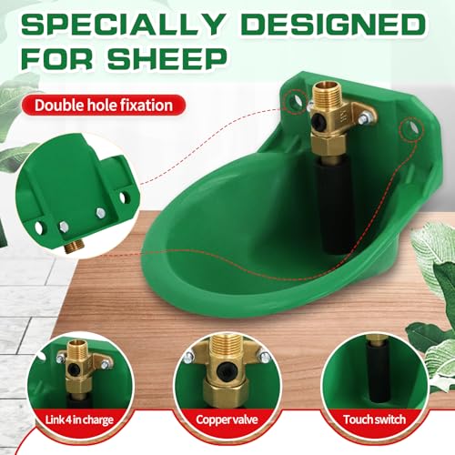 2PCS Automatic Goat Waterer Bowl with Brass Water Valve Plastic Water Trough Livestock Sink Cup Suitable for Goat Sheep Calf Pig Dog Breeding