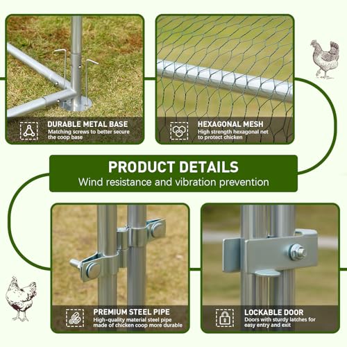 Large Metal Chicken Coop with Run, Metal Chicken House Pen Walk in Poultry Cage Chicken Run Pen, Outdoor Chicken Runs for Yard with Waterproof & Anti-UV Cover - size: 117.6"L x 177.2"W x 76.8"H