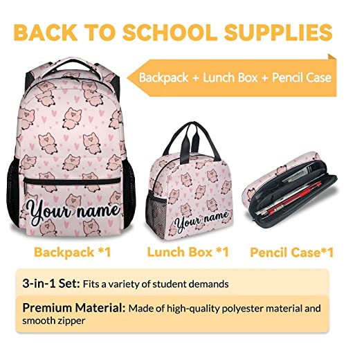 Personalized Pig Backpack with Lunch Box and Pencil Case, 16 Inch Cute Pig Bookbag Durable, Lightweight, Large Capacity, Funny Animal Backpack for School Girls Kids Women - color: Style-2-3