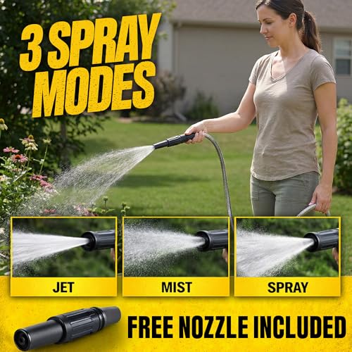 Bionic Steel 25 Ft Metal Garden Hose with Nozzle, 25Ft x 5/8 In. Premium 304 Stainless Steel Metal Water Hose, Flexible Non Kinking, Lightweight, Heavy Duty, for Yard, Outdoor - size: 25'