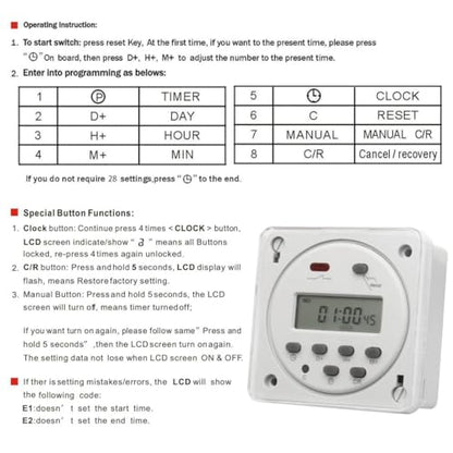 Baomain Time Switch Relay with 4 x Terminal Cable & Waterproof Cover,Digital LCD Programmable Timer,12V DC/AC Input,200-250V 16A Output,28 Programs Daily/Weekly Schedule,CN101A - size: Timer with Terminal Cable & Cover