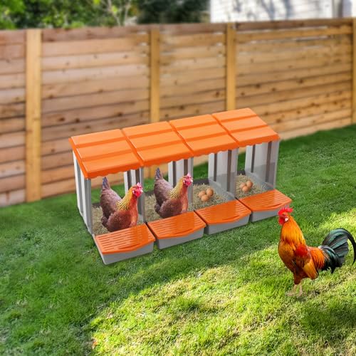 Chicken Nesting Boxes, 4 Compartment Nesting Boxes for Laying Eggs, Roll Away Nesting Box Egg Collection Tray, Wall Mount Poultry Roll Away Chicken Laying Boxes (Orange) - color: 4 Compartment Nesting Boxes (Orange)