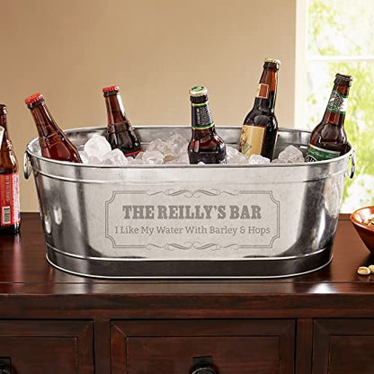 Let's Make Memories Personalized Beverage Tub - Custom Beverage Tub - Create Your Own Beverage Tub - Galvanized Drink Tub - 20 ¾"L x 11 ¾"W x 7" H - 5.5 Gallons - color: 2 Line Message, size: Without Stand