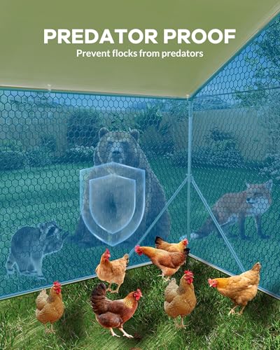 Heavy Duty Large Metal Chicken Coop for Hens –Walk-in Poultry Cage with Waterproof UV-Resistant Cover ＆ Reinforcing Ribs, Ventilated Peaked Roof Outdoor Hen House for Backyard, 9.8'Wx19.7'Lx6.6'H - size: 118.1"L x 78.7"W x 78.7"H