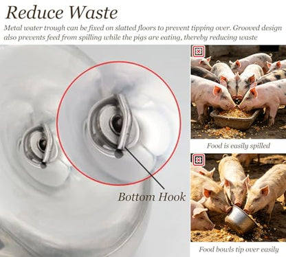 Round Stainless Steel Chick Feeder, Small Multi-Compartment Pig Feeder, Outdoor/Indoor Metal Water Trough for Barn, Pasture, Homestead(36 cm/14.2") - size: 36 cm/14.2"