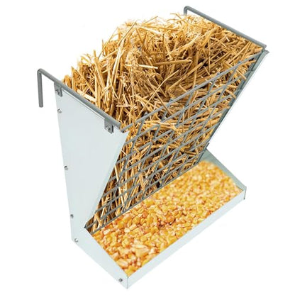 KUAFU Hay Feeder 2 in 1 Hay Rack Wall Mount Goat Feeders，Heavy Duty Galvanized Steel Hanging Feeders for Farm Livestock Small Goat & Sheep Grain Indoor Outdoor Uses | Galvanized Steel Hanging Feeders for Farm Livestock Small Goat & Sheep Grain Indoor Outd