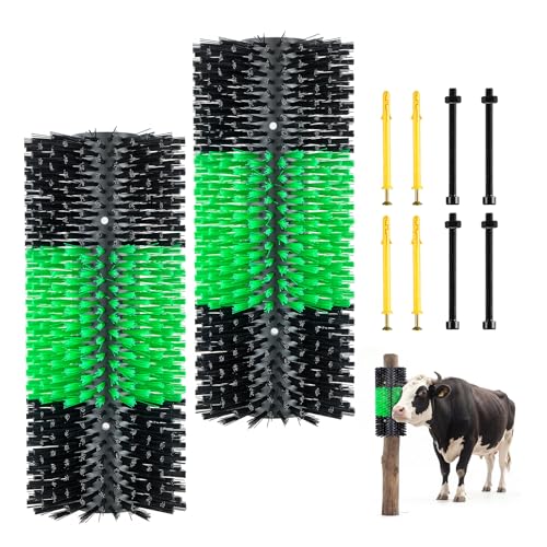 VEVOR Livestock Scratching Brush, 2PCS Goat Scratcher Brush Post with 8 Screws, 16.9" x 7.5" Cow Scratcher for Back Itch Relief, Massage Grooming Scratch Tool for Horse Cattle Sheep Pig, Green & Black - color: Green + Black
