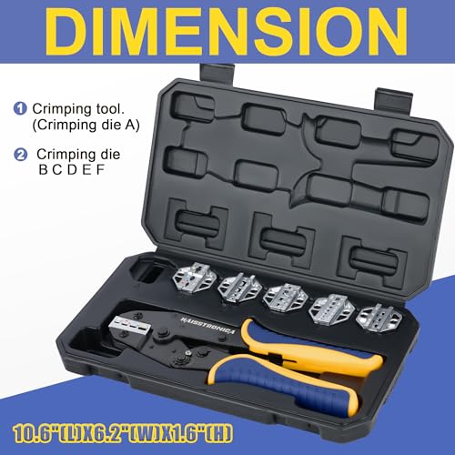 haisstronica 6PCS Crimping Tool Set - Ratchet Wire Crimping Tool for Heat Shrink,Insulated Nylon,Non-Insulated,Ferrule Wire End,Open Barrel Terminals,Solar Connectors