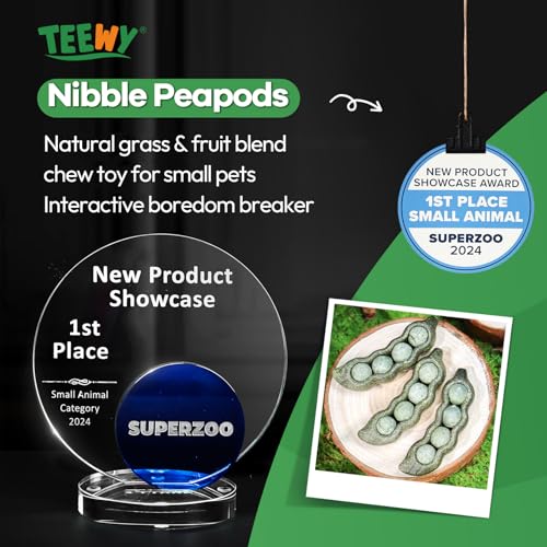 TEEWY Guinea Pig Toys, Prevent Teeth Overgrowth, Natural Vegetables and Timothy Grass, Hamster Chew Toys, Guinea Pig Chew Toys, Chinchilla Toys, 3PCS, Peapod-Shaped - style: 3PCS-Peapods
