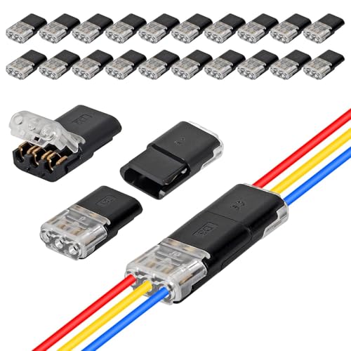 AITRIP 50Pcs Double-Wire Plug-in Connector Led Light Strip Connectors 3 Pin, Led Strip Lights Connectors Low Voltage Wire Connector with Locking Buckle,Quick Connect Wire connectors for Strip Lights - color: 50PCS