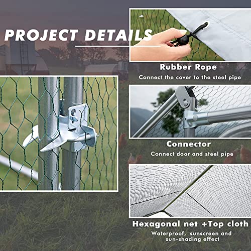Large Metal Chicken Coop Run, 13.1x9.8x6.4FT Outdoor Walk-in Poultry Cage Hen Playpen House with Waterproof Cover and Lockable Door for Outdoor Yard Farm