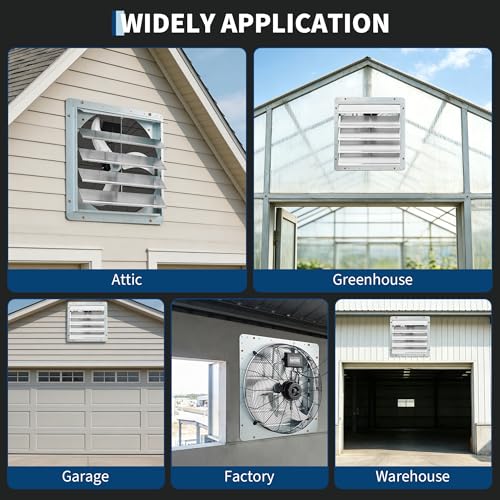 IDEALHOUSE 20 Inch Shutter Exhaust Fan with Variable Speed Controller, 4000 CFM Wall Mounted Ventilation Fan, EC Motor, Heavy-Duty Steel, Low Noise Vent Fan for Greenhouse Garage Workshop Attic