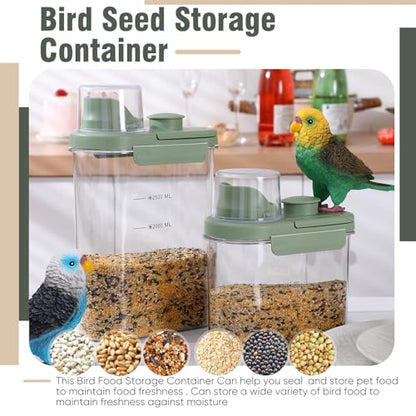 Maxdot 2 Pcs Bird Food Storage Container, Bird Seed Container with Lids Airtight Cup Pet Parrot Food Storage 1.7 Qt & 3 Qt Measuring Containers Easy Pour Spouts for Macaws African Cockatoos(Green) - color: Green