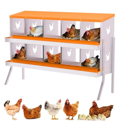 Garvee Chicken Nesting Box, 10 Compartment Nesting Boxes for Chickens, Easy to Clean and Install, Chicken Laying Boxes for Chicken Coop to Protect Eggs - with Bracket Legs, Orange