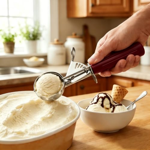 TOPKITCHEN Commercial-Grade Ice Cream Scoop 1.33 oz, 18/8 Stainless Steel Cookie Scoop with Plastic Handle, Portion Control Disher Scoop for Bakeries, Restaurants & Dessert Shops, #24, Red - size: 1.33 oz - Red