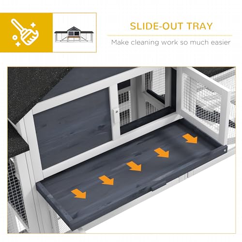PawHut 83" L Outdoor Rabbit Hutch, Guinea Pig Cage Indoor Outdoor Wooden Bunny Hutch with Double Runs, Weatherproof Roof, Removable Tray, Ramps, Dark Gray - color: Dark Gray