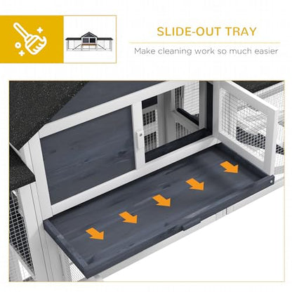 PawHut 83" L Outdoor Rabbit Hutch, Guinea Pig Cage Indoor Outdoor Wooden Bunny Hutch with Double Runs, Weatherproof Roof, Removable Tray, Ramps, Dark Gray - color: Dark Gray