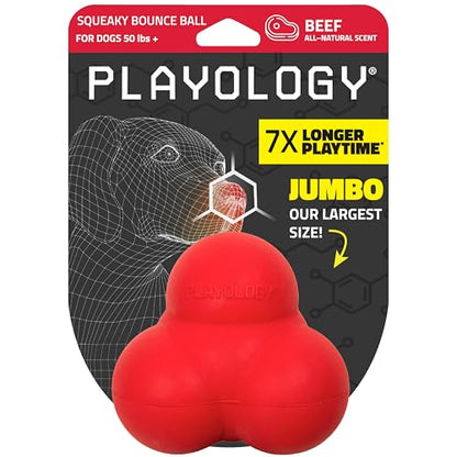 Playology Dog Toys | Squeaky Bounce Ball for Large Dogs | Beef Scented Jumbo Dog Ball for Interactive Play - style: Beef