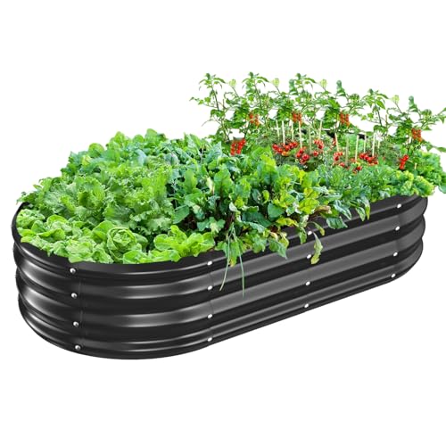 TBMLC Oval Galvanized Planter Box, Metal Raised Garden Bed - 0.8MM Thick- Ideal for Outdoor Gardening and Planting of Vegetables Flowers Fruits Succulent Plants and Others (Black, 5X2.7X1 FT) - color: Black, size: 5X2.7X1 FT