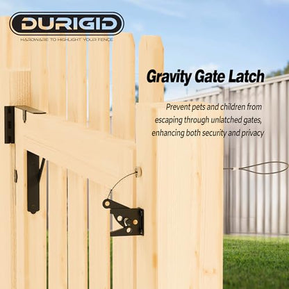Wood Fence Gate Kit Gate Kits, Gate Frame Kit with Gravity Gate Latch, Wood Gate Hardware, Heavy Duty Fence Gate Kit with Corner Brace Brackets, Gate Kit for Wooden Fence, Black, 2 Set