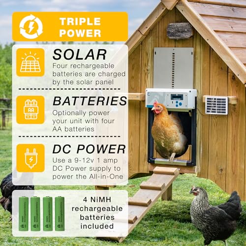 Automatic Chicken Coop Door Opener, ChickenGuard One in All 4 Colours, Timer/Light Sensing, Winter Mode, Auto-Stop & Predator Proof, 3 Power Options, Solar, Battery or Electric (Gray + Solar Kit) - color: Solar Gray