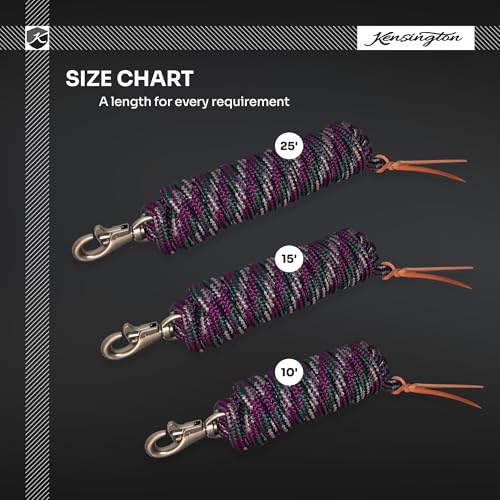 Kensington Clinician Equine Training Lead Rope – 10ft Heavy Duty Braided Horse Lead with Swivel Bull Snap | Color: Brown - Tan - White - Black w/Gold