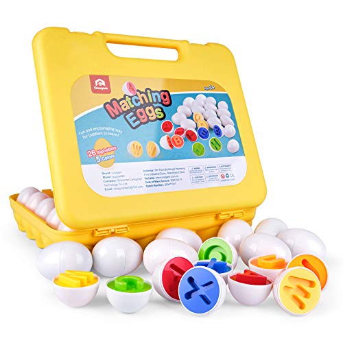 Coogam Letters Matching Eggs 26PCS ABC Alphabet Color Sorter Puzzle Easter Travel Bingo Game Uppercase Learning Fine Motor Skill Montessori Gift for Year Old Kids