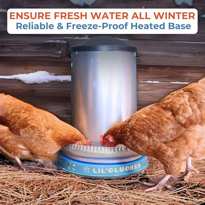 Lil'Clucker Heated Base for Chicken Waterer – Automatic Metal Freeze Proof Heated Chicken Waterer with Heater & LED – Poultry Heated Waterer for Winter (Blue, 11 Inch) - color: Blue