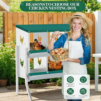 6-Compartment Chicken Nesting Box, Heavy Duty Galvanized Steel Poultry Nest Box, Wall Mount/Freestanding Design for Hens, Ducks, Backyard Homesteads & Farm Use, Green, 10 Mats &4 Eggs, with Stand - color: Green, size: 6 Room&Mat eggs