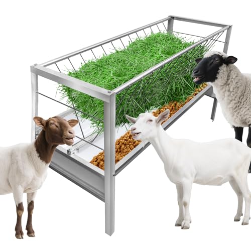 Heavy Duty Goat Hay Feeders - 77 Gallon Livestock Feeder with 2 Trays Up to Feed 14 Livestocks, Solid Galvanised Steel, Hay Rack Easy to Install & Maintain for Feeding Versatile Livestock in Farms