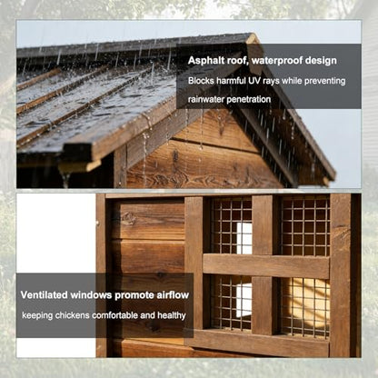 Chicken Coop, Large Wooden Chicken House with 2 Nesting Boxes, Outdoor Hen House Chicken Hutch, Poultry Pet Cage for Lawn Backyard