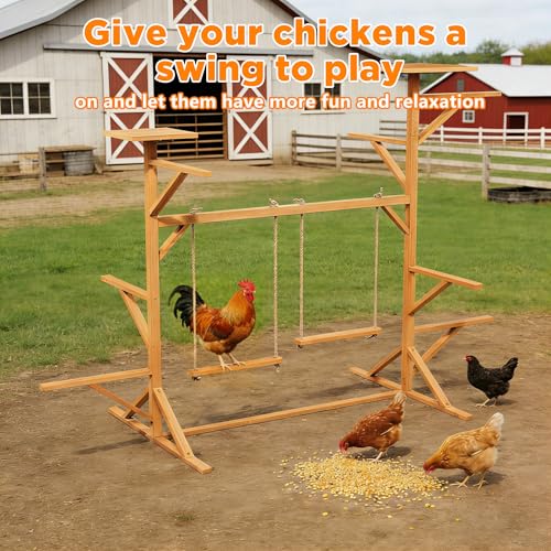 Wooden Chicken Roosting Bars for 8-12 Chickens, Multi-Level Chicken Perch with Swings for Coop, Let Chickens Run, Play & Stay Healthy, Ideal for Backyard Coops & Farms