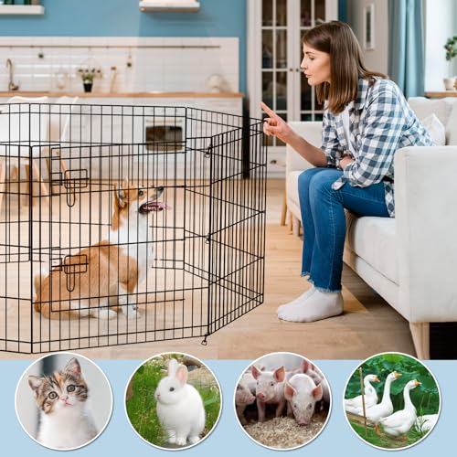 Peekaboo Dog Playpen 24" H 8-Panel with Top Cover & Bottom Pad, Black | 24 Inch 8 Panel Foldable Metal Dog Playpen with Top Cover and Waterproof Bottom Pad - style: Playpen + top and bottom cover