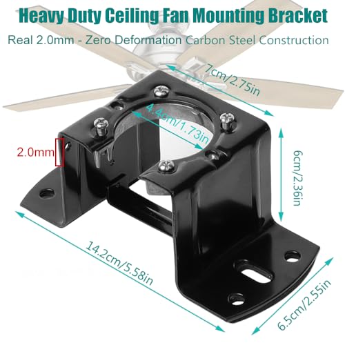 Universal Ceiling Fan Mounting Bracket with Ground Wire - 2.0mm Heavy Duty Steel Replacement Mount for 1" Downrods & 4" Boxes, Flat & Low Slope Ceilings (≤10°), Bracket Only - size: Excludes mounting hardware