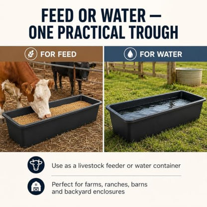 4 Pack 12 Gallon Rubber Feed Pan, 39 Inch Plastic Feeding Trough | Heavy Duty Molded Plastic Design for Horse, Goat, Pig And Livestock Use, Durable Square Design For Farm Feeding Tasks - size: 38.9 × 12 × 7.2 in