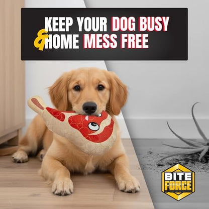 Bite Force - Durable & Strong Dog Toy Ribby with Squeaker, Kevlar-Reinforced Seams for Aggressive chewers- Red. - color: Regular - Rib eye