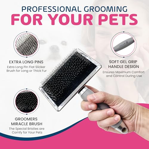 Warren London Long Pin Slicker Brush for Dogs – Professional Dog Grooming Brush for Doodles, Poodles & Long Coats – Removes Mats, Tangles & Loose Undercoat – Gentle Detangling with Comfort Gel Handle - style: Gel Handle