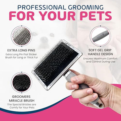 Warren London Long Pin Slicker Brush for Dogs – Professional Dog Grooming Brush for Doodles, Poodles & Long Coats – Removes Mats, Tangles & Loose Undercoat – Gentle Detangling with Comfort Gel Handle - style: Gel Handle