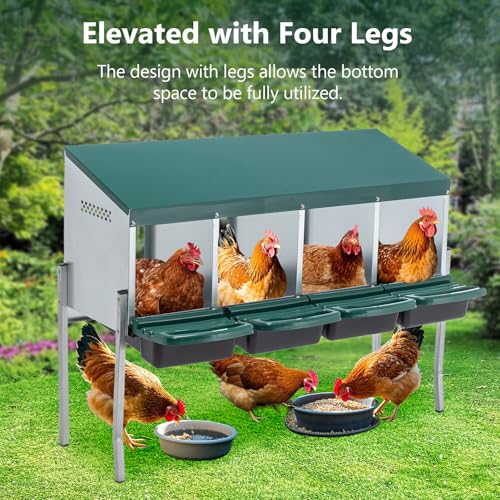 Chicken Nesting Box for Laying Eggs - 4 Room Chicken Laying Boxes, Nesting Boxes for Chickens, Heavy Duty Metal Chicken Coop, 42.12" L x 12.99" W x 31.88" H - size: 42.12" L x 12.99" W x 31.88" H