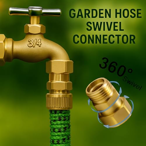 Upgraded No-Leak Easy-Rotate Garden Hose Swivel Connector, 3/4 GHT Brass Hose Swivel Connector, 360° Male to Female Hose Adapter, Anti-Kink Fitting with Washer and PTFE Tape - size: 3/4 GHT Swivel Connector