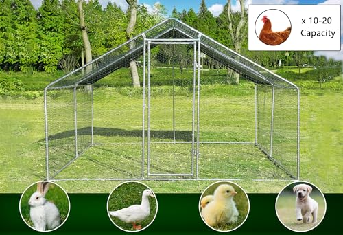 Large Metal Chicken Coop Round Top Upgrade Tri-Supporting Wire Mesh Chicken Run,Chicken Pen with Water-Resident and Anti-UV Cover,Duck Rabbit House Outdoor (Spire Roof 10’ W x 13’ L x 6.5’ H) - size: 156.2"L x 108.0"W x 78.0"H